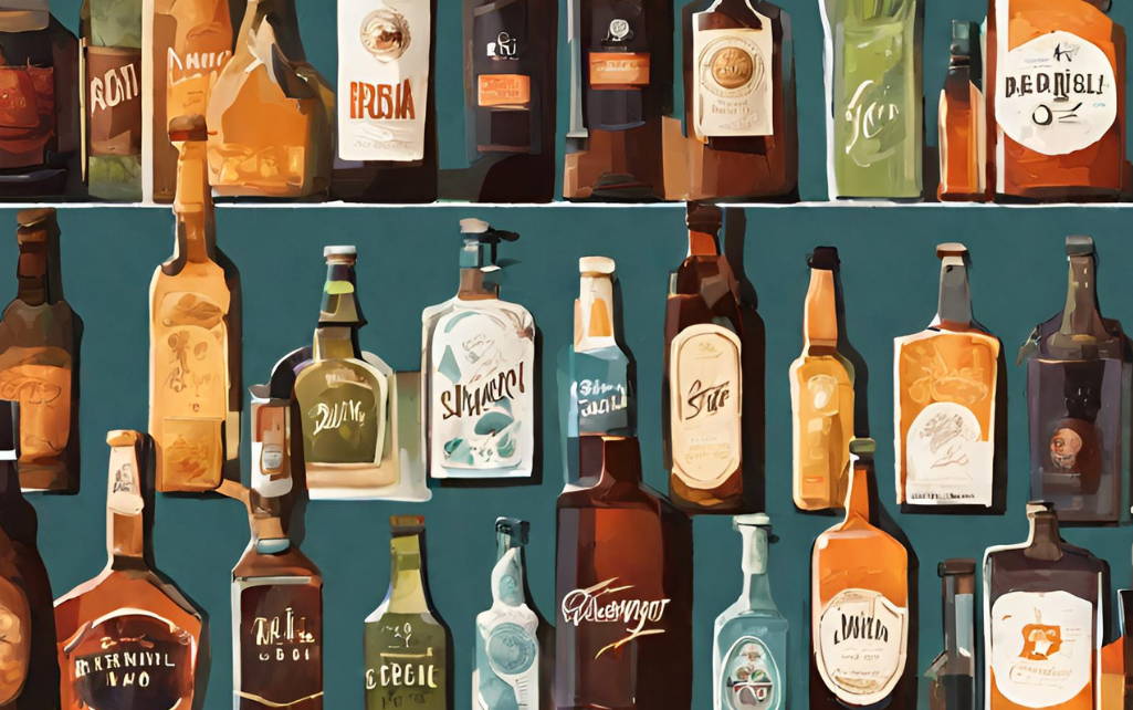 Assorted craft spirit bottles on display